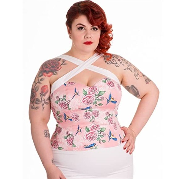Hell Bunny Tops - Hell Bunny Rose Top in Pink - size 2x